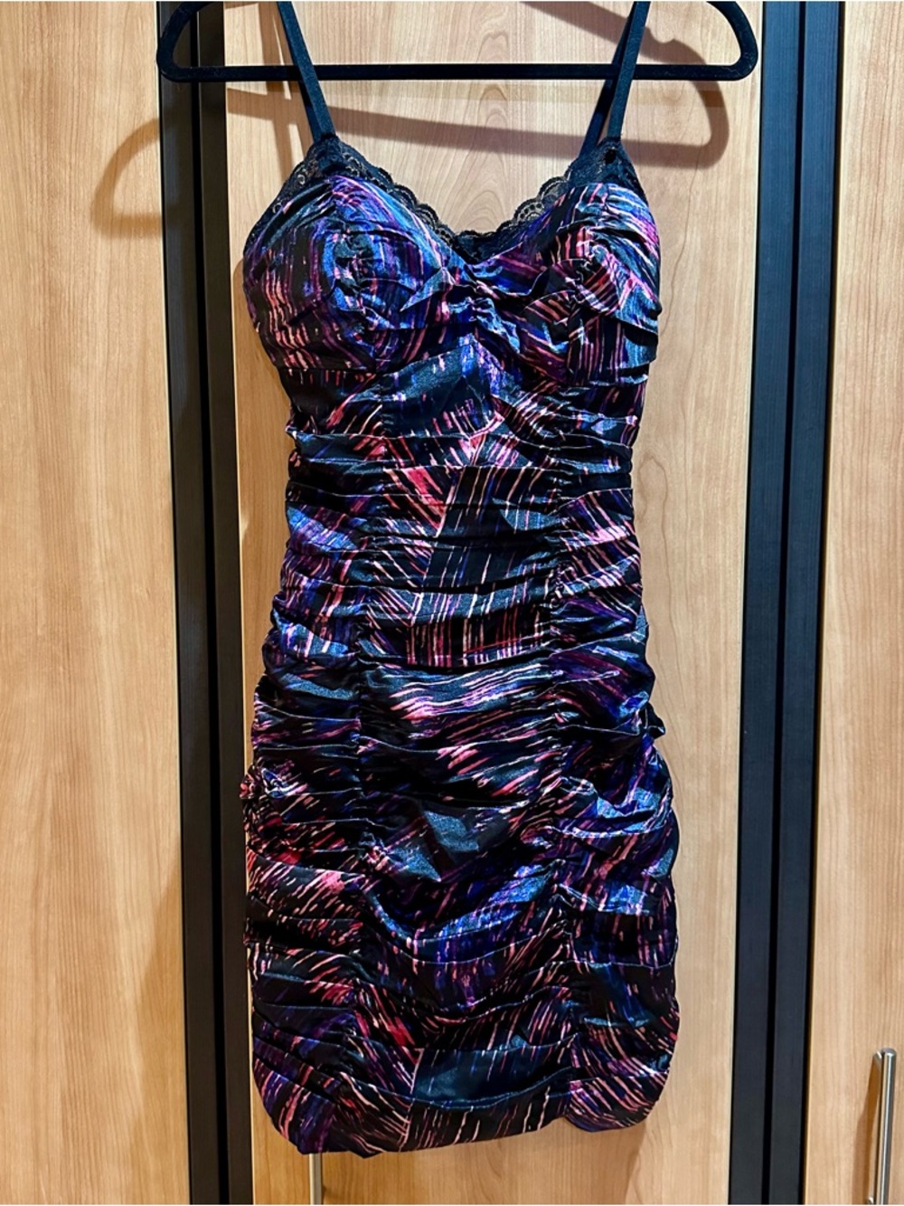 Guess Black Mini Dress with Pink, Purple & Blue Streaks
